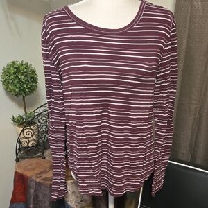 American Eagle Outfitters Maroon and White Striped Long Sleeve Top